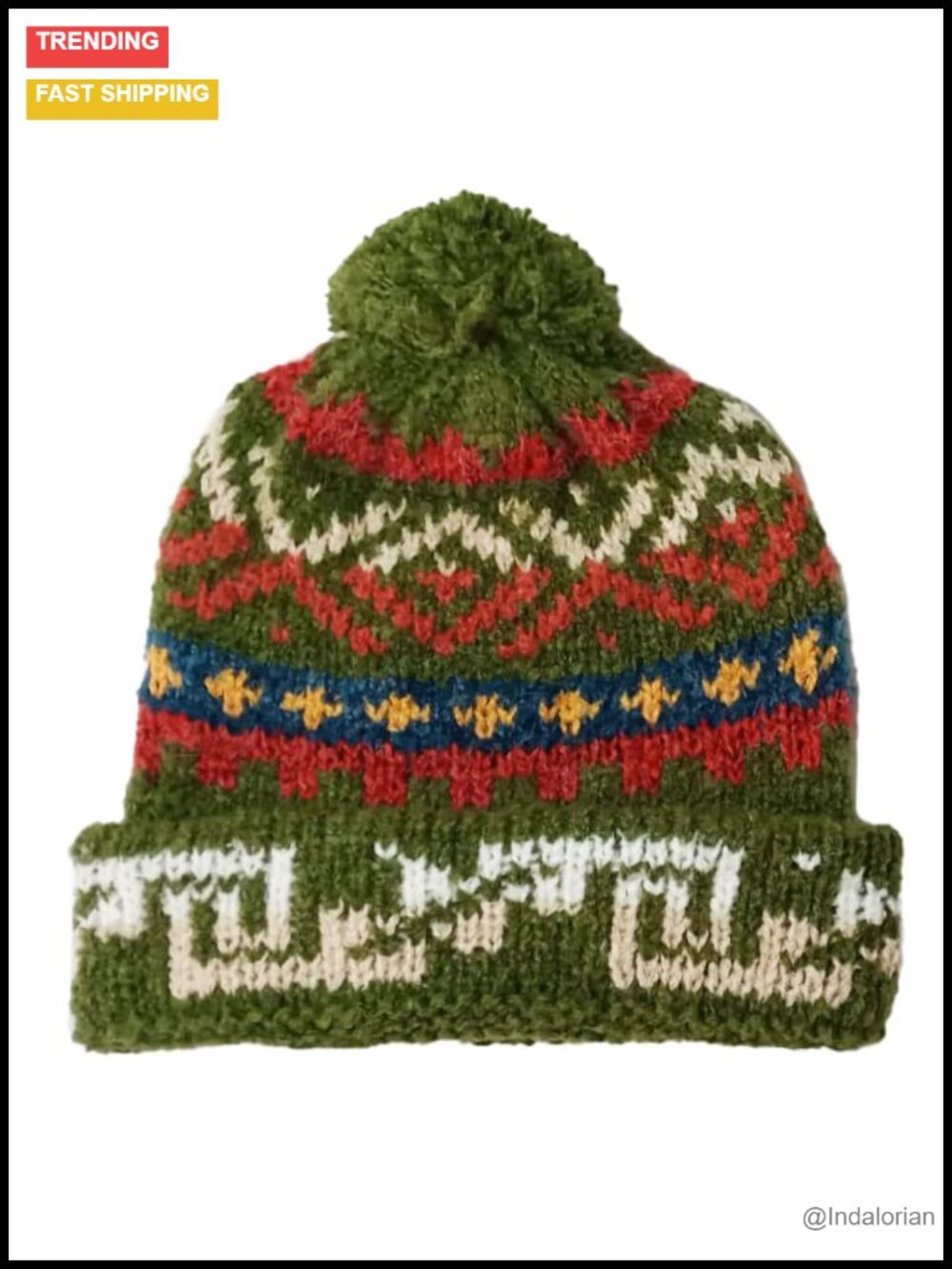 Alpaca Wool Handmade Bobble Beanie Winter Hat One Size